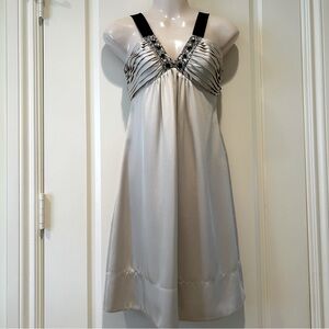 BCBG MAX AZRIA Champagne-Silver Knee-Length Beaded Cocktail Dress, Size 6, NWOT